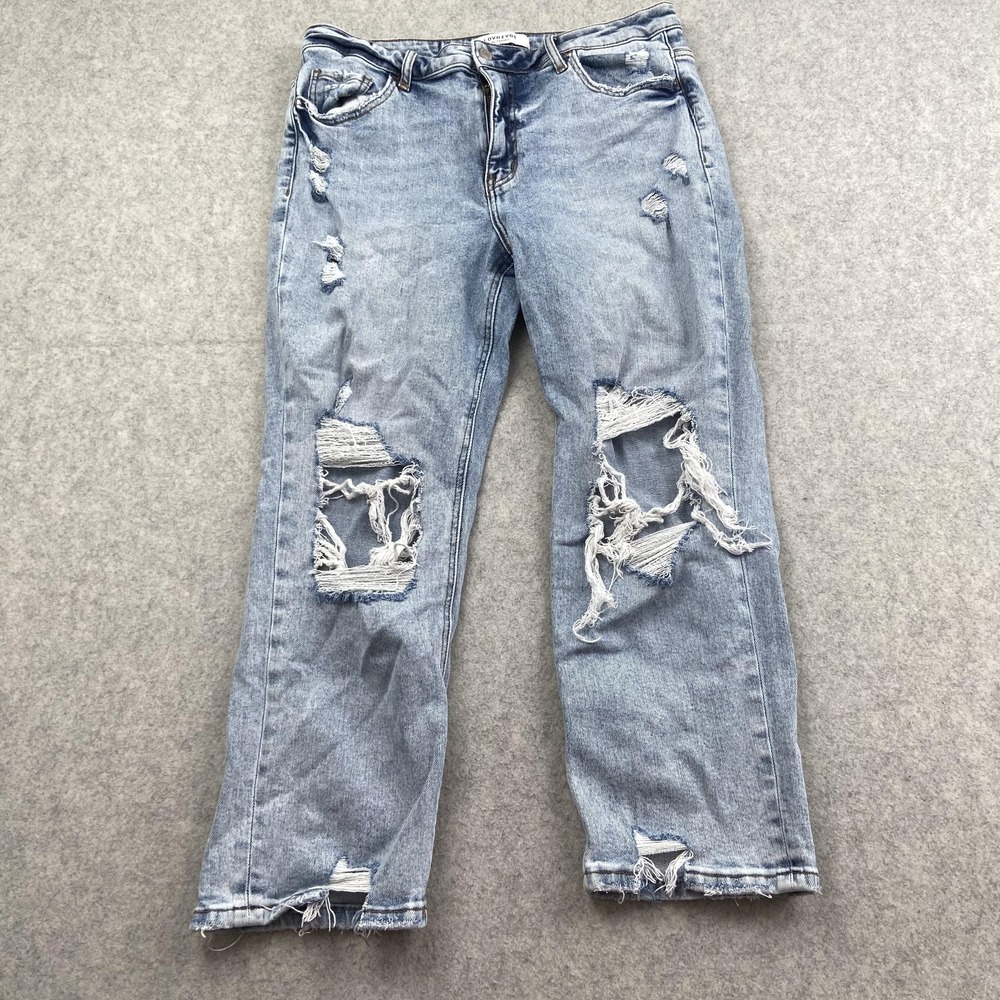 Lovervet Straight Jeans Juniors 32/15 (32x24) Blue Light Wash Distressed Denim